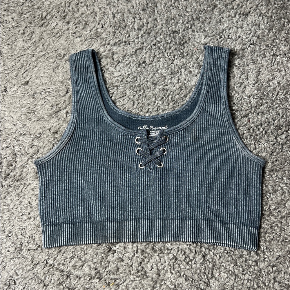 Bella Movement Red & Gray Ribbed Seamless Crop Tops Size Small - Picture 2 of 9